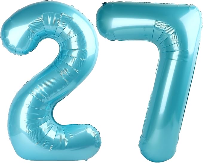 40 Inch Light Blue Number 27 Digital Balloon,Jumbo Mylar Foil Helium Balloon for 27 Balloons for Birthday Party,Wedding Anniversary Party Decorations