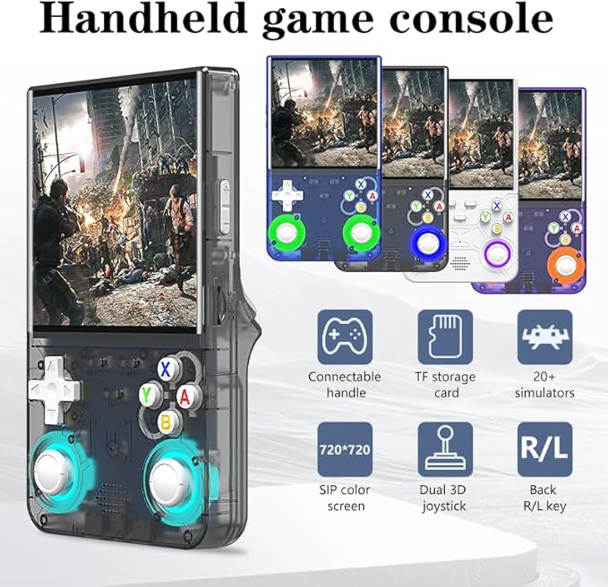 R36 Ultra Retro Handheld Game Console, with 64G Built-in 20000+ Games, 3000mAh Rechargeable, Support 20+ Simulators, Linux System, 4.0 Inch IPS Screen Portable Pocket Arcade (Transparent Black)