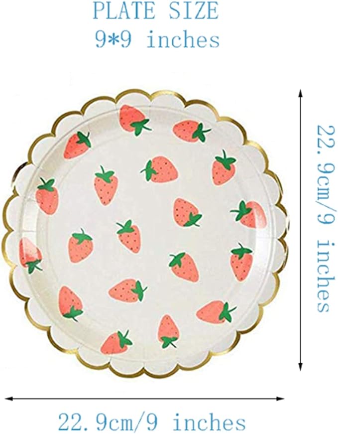 MaitianGuyou 40 Strawberry Theme Party Supplies,Strawberry Plates Birthday Decorations for Fruit Baby Shower Birthday Wedding Barbecue Wine Picnic Party Supplies (9 Inches,Strawberry 1#)