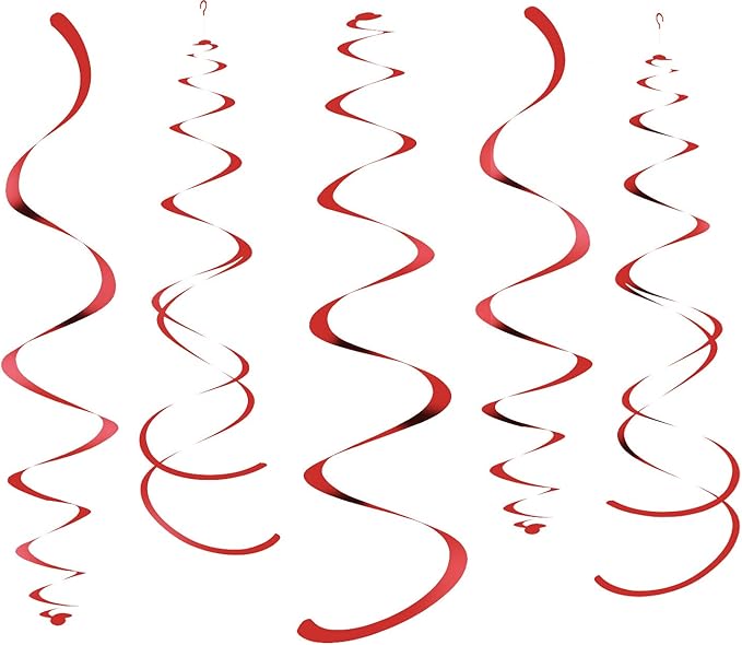WEVEN Red Party Hanging Swirl Decorations Plastic Streamer for Ceiling, Pack of 28