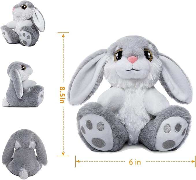 HO-EF Easter Bunny Stuffed Animal, 8.5" Bunny Plush with Floppy Ears, Machine Washable& Softness, Cute Bunny Rabbit Plush Toys for Girls Boys Kids Babies Easter Birthday Gifts Decoration, Gray