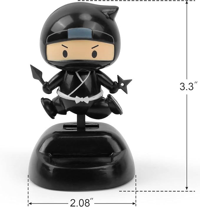 YGMONER Solar Powered Ninja Bobblehead Car Dashboard Ornaments Eco-Friendly Vibrant Car Decor Accessories for Office & Vehicle