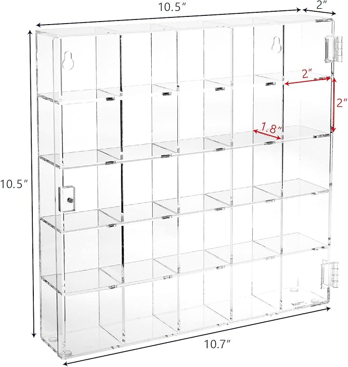 Ikee Design Premium Acrylic Collection 25 Compartments Display Case with Magnets Door, Wall-Mounted Storage Organizer Rack for Small Pop Figure, Doll and Gemstones, Compartment: 2 W x 1.8D x 2H in