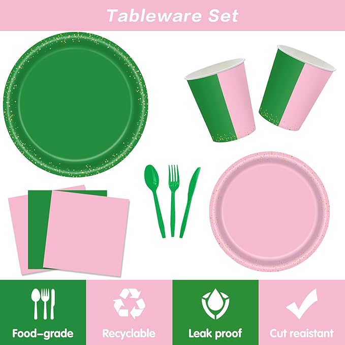 142pcs Pink and Green Witch Party Decorations Tableware, Witch Table Centerpieces Party Supplies, Tableware Set Cups for Girls Birthday Party Decorations Severs 20 Guests