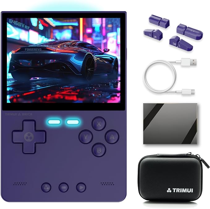 Trimui Brick Handheld Game Console 3.2-inch 1024*768 IPS Screen 3000mAh Trimui-Brick Opensource System with Portable Case and Screen Protector Purple