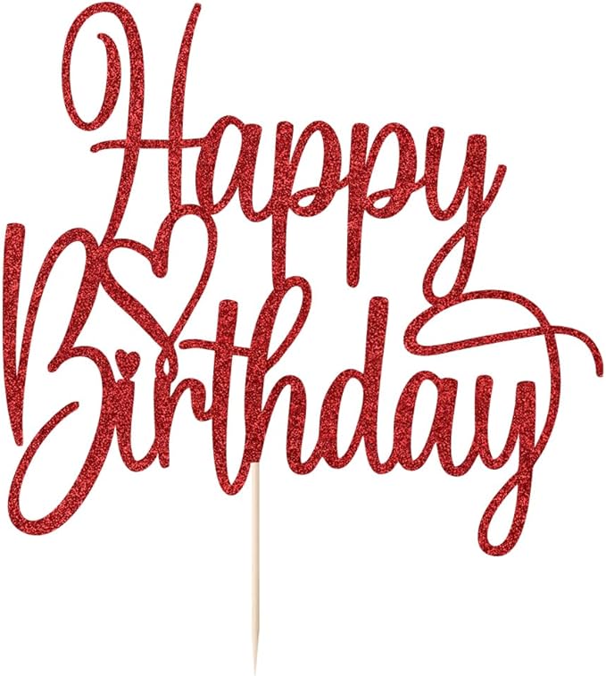 Handmade Glitter Happy Birthday Cake Topper- Fabulous Cake Decoration，Anniversary/Birthday Party Decoration Supplies (red)