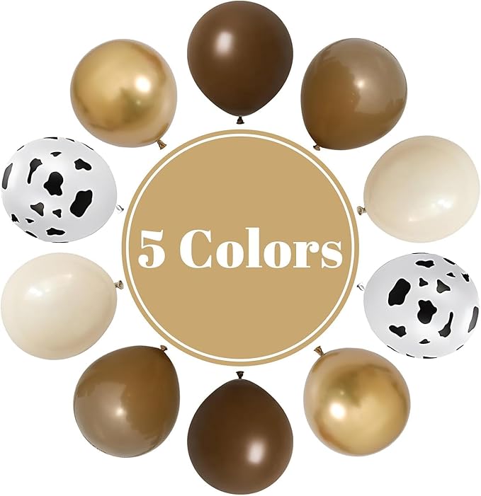 Cow Brown Balloons, 60Pcs 12 Inch Cow Print Coffee White Metallic Gold Latex Balloon, Tan Nude Neutral Beige Helium Balloons for Farm Western Theme Cowboys Cowgirls Birthdays Baby Shower Party Decor