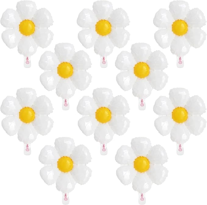 ZHENGYE 10 Pcs White Daisy Balloons,Flower Theme Party Decorations Flower Aluminum Foil Balloons Wedding Baby Shower Birthday Party Decoration