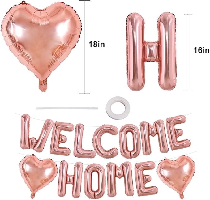 TONIFUL Welcome Home Balloons,16 Inch Rose Gold Welcome Home Foil Balloons Banner Welcome Home Party Decorations for Homecoming Party Decorations House Warming Party Family Gathering Supplies