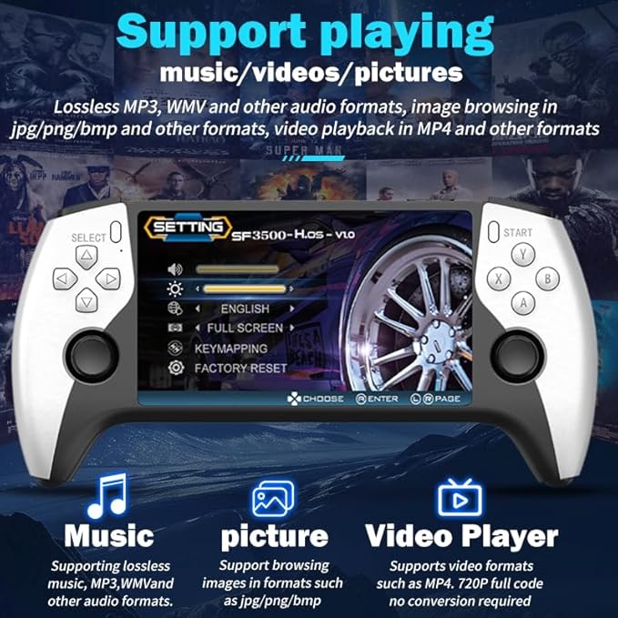 SF3500 Retro Handheld Game Console-Handheld Game Console with HD 5.5-inch IPS Screen Classic Video Games Supports TV Connection,14+ Emulators & 5-Hour Battery Life