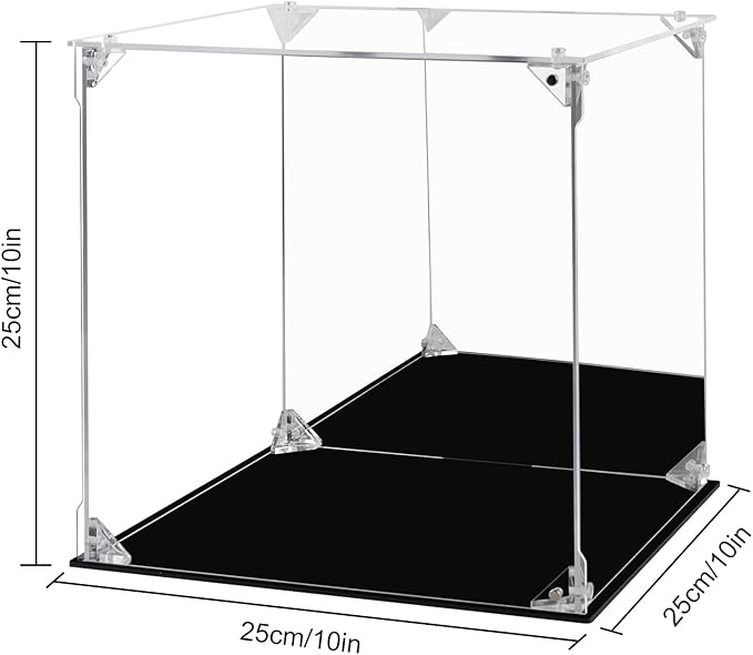 Acrylic Display Case for Collectibles Assemble Clear Acrylic Display Box with Mirrored Back, Alternative Glass Case for Action Figures Lego Model Doll Toys Display (10x10x10 inch; 25x25x25 cm)
