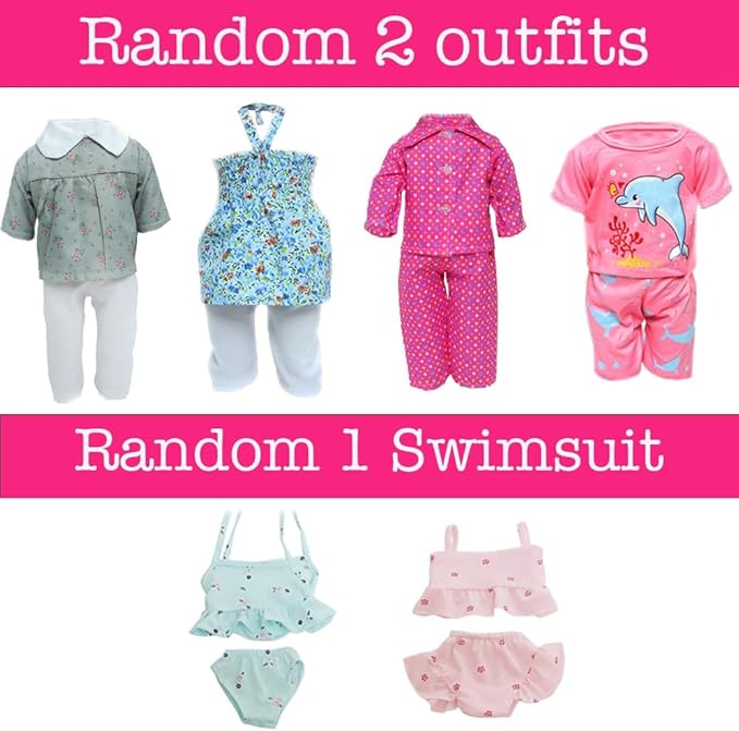 5 Set American 18 inch Doll Clothes and Accessories for Girl Dolls Including Fashion Dress Casual Daily Outfits Swimsuits Summer Clothing (NO Doll)