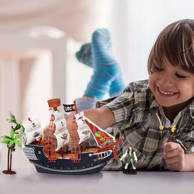 ArtCreativity 10" Pirate Boat Playset, Detailed Ship Toy with 2 Pirate Action Figures & Tree, Fun Party Favor and Prize for Boys & Girls Ages 3+