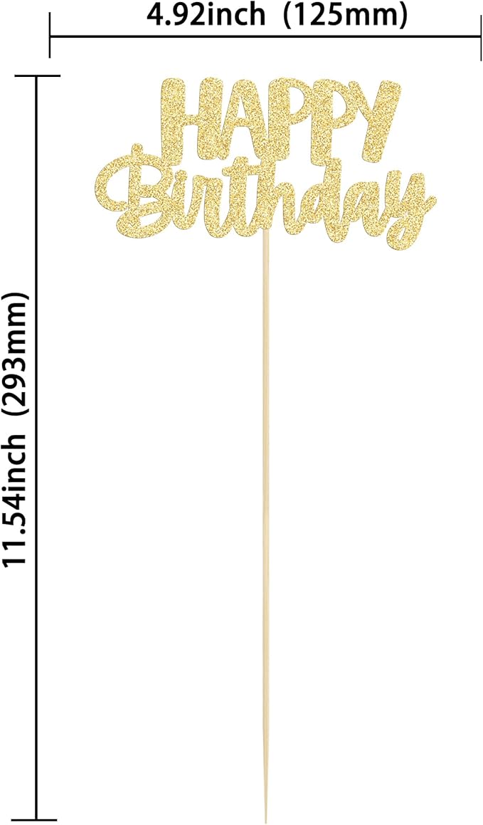 Gyufise 12Pcs Happy Birthday Centerpieces Sticks Double Sided Glitter Birthday Party Decorations Anniversary Table Flower Centerpiece for Celebrating Party Supplies Black Gold Rose Gold
