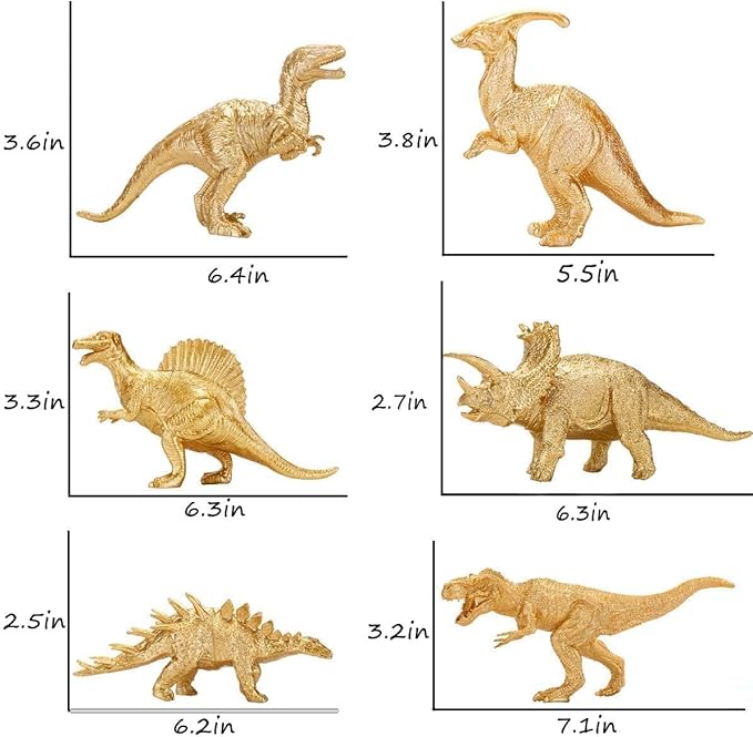 BOLZRA Metallic Gold Plastic Dinosaurs Figurine Toys, 12PCS Golden Dinosaur Figures for Boys Girls, Baby Shower, Bridal Shower Decorations, Kids Dino Themed Birthday Party Supplies Cake Topper