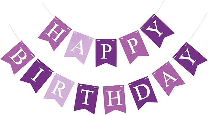 Purple Happy Birthday Banner Sign Happy Birthday Bunting Banner Garland for Kids Girl Woman Birthday Tea Party Decorations Bunting Flag Birthday Party Supplies