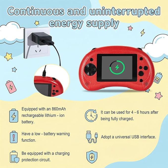 Handheld Game for Kids, 3.2" HD Screen with 213 Retro Video Games , Built-in Classic Game, Portable Travel Gaming Player with Rechargeable Battery, Electronic Toy Gift for Boys Girls Ages 4-12 (Red)