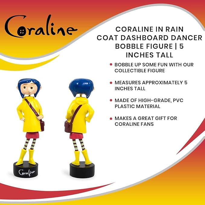 Surreal Entertainment Coraline in Rain Coat PVC Bobble Figure for Adults Only | Collectible Bobblehead Action Figure, Desk Toy Accessories | 5 Inches Tall