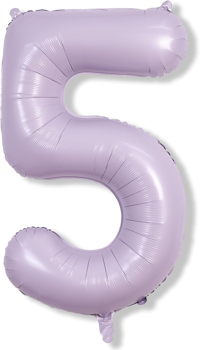 Pastel Purple 5 Balloons, 40 Inch Giant Dusty Light Purple Mylar Foil Number 0-9 Helium Balloon for Girls, Self Inflating Lilac 5th Birthday Balloon for Women Anniversary Party Decorations Supplies