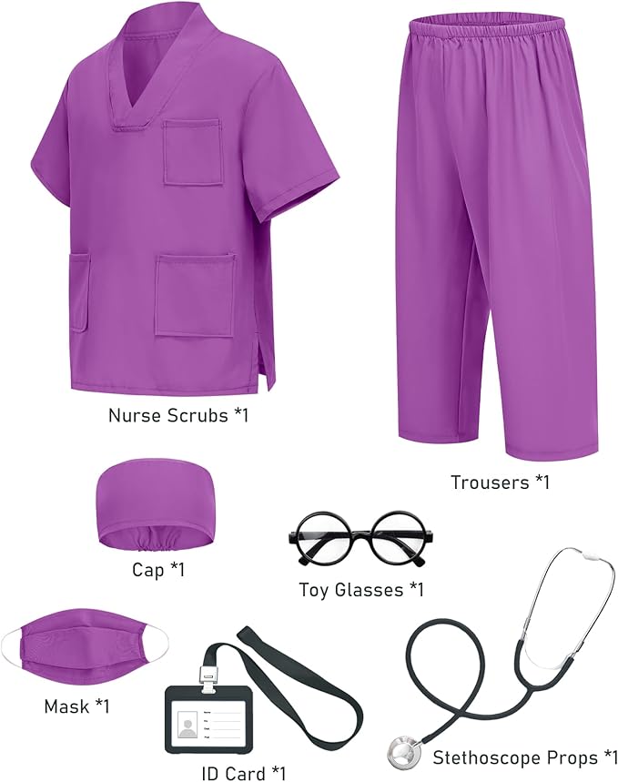 ICECUTE Doctor Costume for Kids Scrubs with Accessories,7Pcs Toddler Halloween Costume for Boy Girls,3-11 Years