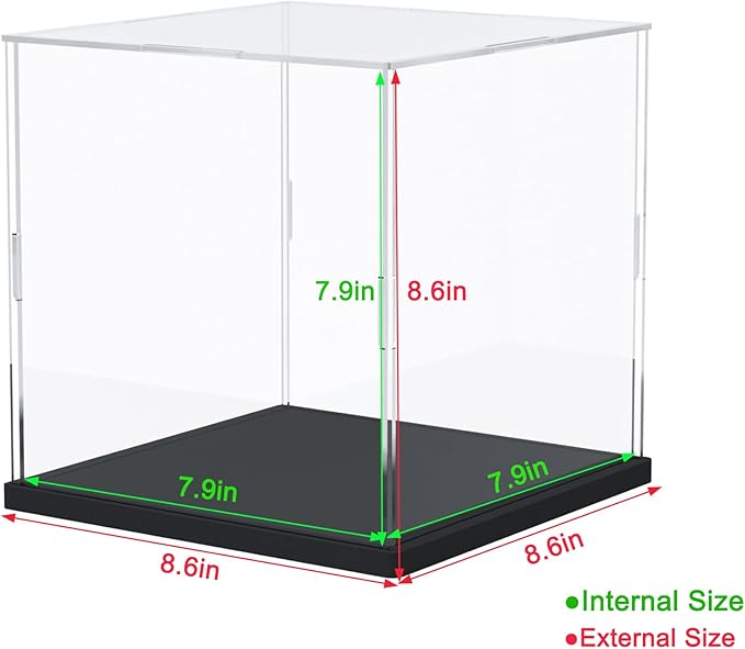 Thickened Clear Acrylic Display Case for Lego 75328 Helmet Collectibles, Transparent Cube Box Dustproof Protection Showcase with Wood-Plastic Base & String Light, Black Inside 7.9x7.9x7.9inch