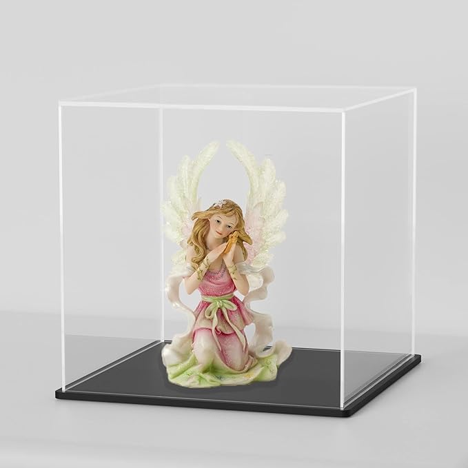 Clear Acrylic Display Case with Matte Black Base, Square Acrylic Dust-Proof Showcase, Cube Counter-Tops Box for Collectibles and Toys (5x5x5 inch)