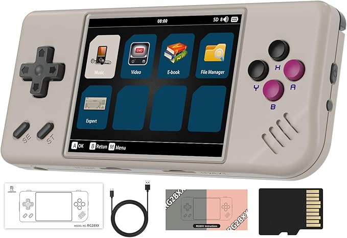 RG28XX Retro Handheld Game with Linux System, 2.83 Inch IPS Screen Built-in 64G TF Card 5516 Games Support Multimedia Application and TV Output(Gray)