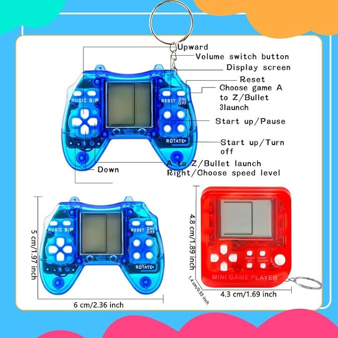 12 Pcs Video Game Keychain Mini Video Game Multicolors Handheld Games Key Chain for School Birthday Party Favor Supplies (Color Style 1)