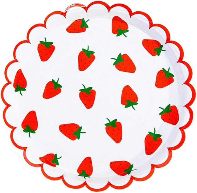 MaitianGuyou Disposable Strawberry Party Decorations,40-Count Strawberry Plates, Berry First Birthday Party Supplies for Appetizer, Lunch, Dinner, Picnic(Strawberry 2#,9 Inches)