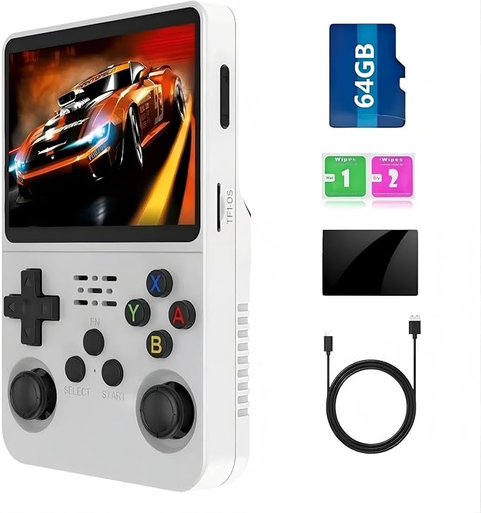 Retro Handheld Retro Gaming Console Linux System 13+ Emulator, Portable Game Console 3.5-inch IPS Screen(White)