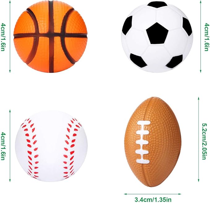 Blulu 72 Pack Small Sports Stress Balls for Kids Mini Footballs Baseball Soccer Basketball Sports Party Favor Gifts Small Foam Squeeze Anxious Toy for Classroom Reward Sport Party Supplies (1.6 Inch)