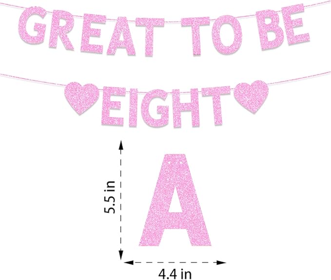 8th Birthday Party Decorations for Girls, Pink Glitter Great to Be Eight Banner, Girls 8 Years Old Birthday Party Decorations Supplies
