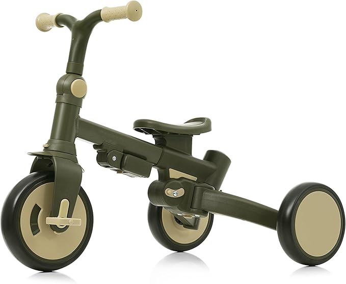 7-in-1 Baby Tricycle with Adjustable Parent Handle - Foldable Toddler Bike w/Removable Canopy & Guardrail, Aluminum Alloy Frame Stroller Bike for 1-6 Years Old (12-72 Months) (Dark Green-1)
