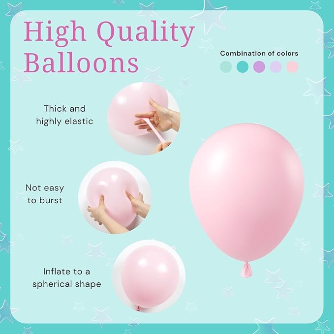 Mermaid Balloons, 60pcs 12 Inch Pink Metallic Purple Green Blue Latex Balloons for Little Mermaid Birthday Decorations, Baby Shower, Under the Sea Party Decorations