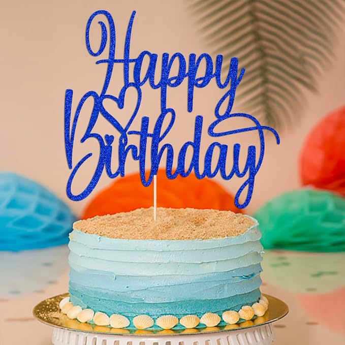 Handmade Glitter Happy Birthday Cake Topper- Happy Birthday Cake Decor,Fabulous Cake Decoration，Anniversary/Birthday Party Decoration Supplies (Dark blue)