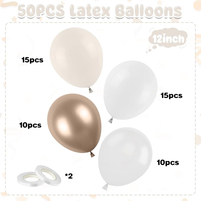 Nude White Gold Balloons, 50PCS 12inch Pearl Balloon Metallic Champagne Gold Sand Pearl White Clear Balloons for Girls Wedding Anniversary Bachelorette Party Bridal Shower Birthday Decorations