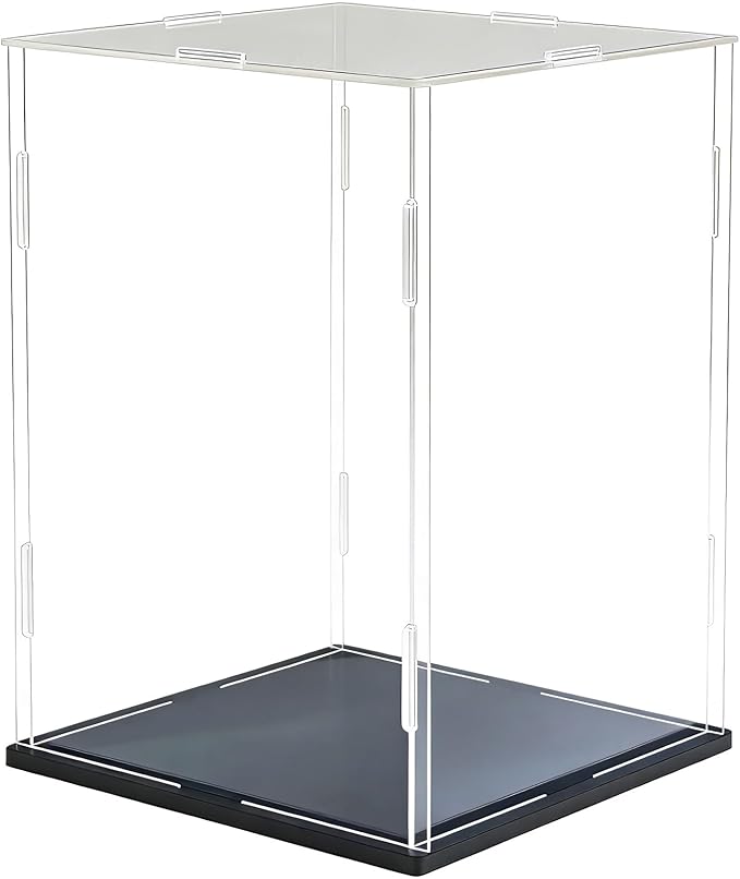 Clear Acrylic Display Case, Assemble Cube Display Box Stand with Black Base, Dustproof Protection Showcase for Collectibles Memorabilia Figurines (8*8*10inch;20*20*H25cm)