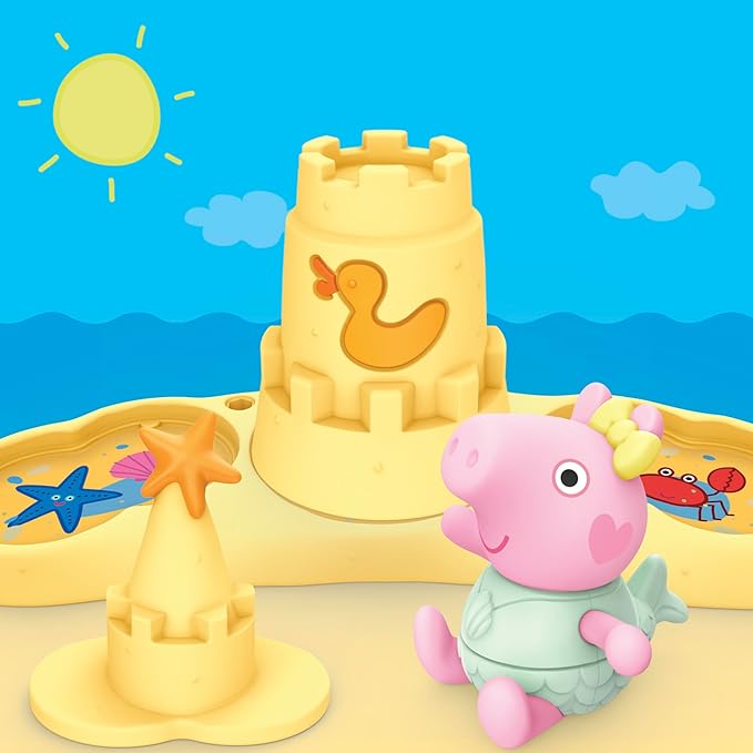 Peppa Pig Siblings Beach Day Playset with 3 Figures and 5 Accessories, Includes Baby Evie, Preschool Toys for Girls and Boys 3 and Up