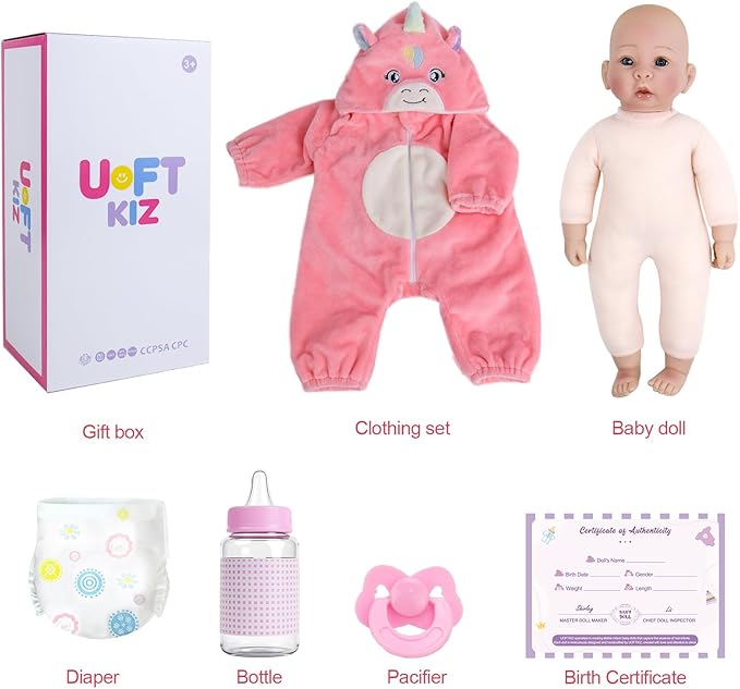 UOFTKIZ Baby Dolls - 17 Inches Real Life Girl Dolls with Soft Body, Gift for Kids 3+, Grandparents, New-Parents