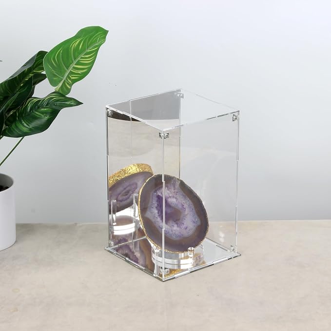 Clear Acrylic Box with Mirrored Back and Base, Removable Display Case with Lid for Collectibles, Assemble Countertop Decorative Storage Box for Display Action Figures Toys Jewelry, 6x6x10Inch