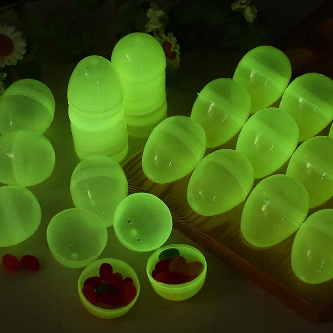 ShinyRelief 36 Pcs Glow in the Dark Easter Eggs 2.4 Inch Plastic Fillable Eggs Bulk,easter Basket Stuffers Gifts Party Favors Decorations Supplies(Yellow)