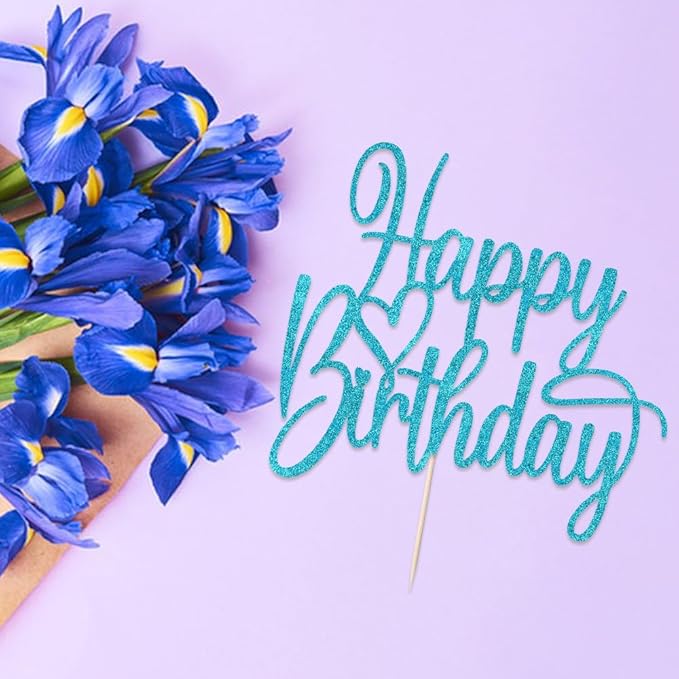 Handmade Glitter Happy Birthday Cake Topper- Happy Birthday Cake Decor,Fabulous Cake Decoration，Anniversary/Birthday Party Decoration Supplies (blue)