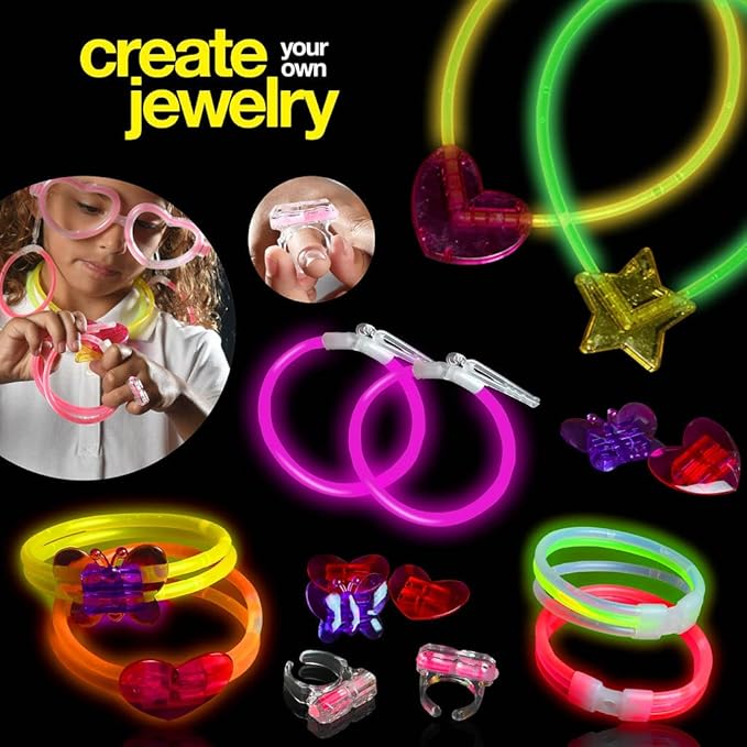 500 Glow Sticks Party Pack Necklaces And Bracelets - Ultra Bright Glow in The Dark Party Supplies, Bulk 8” Mixed Colors 200 Sticks And 300 Accessories - for Halloween, Christmas, Birthday