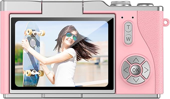 Denash Foldable Screen Kids and Beginners Camera,4K Digital Camera for Photography,48MP Digital Foldable Support 16X Zoom with Flip Scree (Roseate)