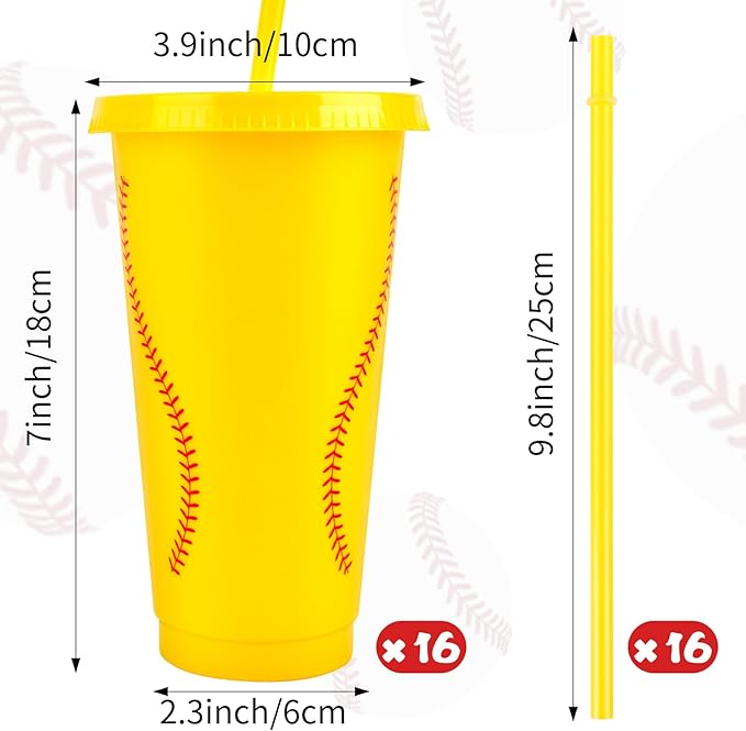 Hxezoc 16 Pieces Plastic Softball Cups Reusable Cute Party Cups 24 oz Sports Party Gifts for Softball Game Sport Birthday Party Decoration Supplies