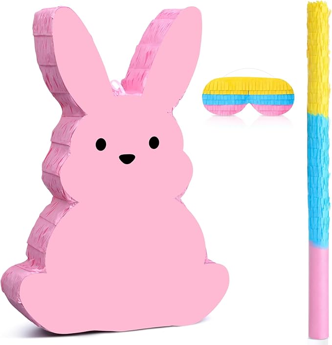 Easter Bunny Piñata with Blindfold, Bat and Filler, Funny Cute Bunny Party Favors for Cute Easter Egg Theme Adults Party Supplies Decoration