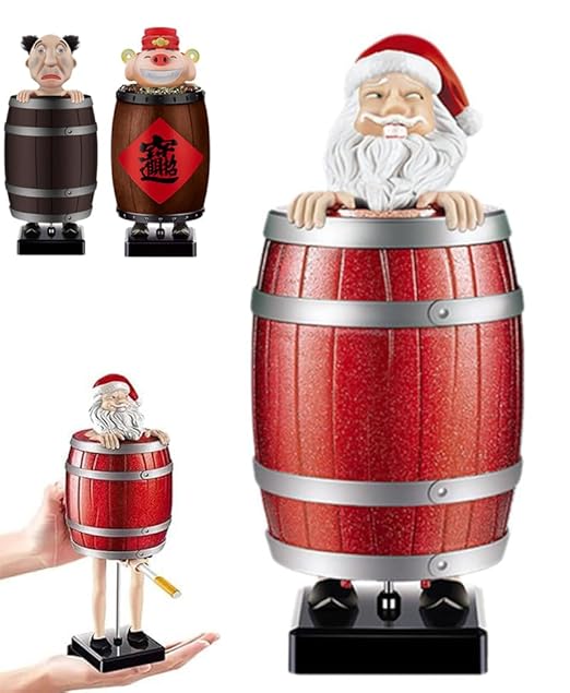 Funny Cigarette Dispenser, Novelty Gag Collectibles Prank Automatic Bounce Cigarette Case, Santa Claus in The Wooden Barrel Cigarette Box, Prank Toy Gift for Man