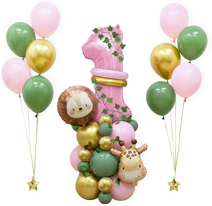 Jungle Safari Number Balloons, Wild One Animal Balloons Birthday Party Supplies for Safari Birthday Wedding Shower Party Decorations