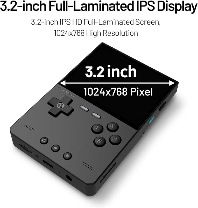 Trimui Brick Handheld Game Console 3.2-Inches Display Game Console,1024x768 IPS Screen Supports Multiple Simulators,Linux System Built-in 64G TF Card Black