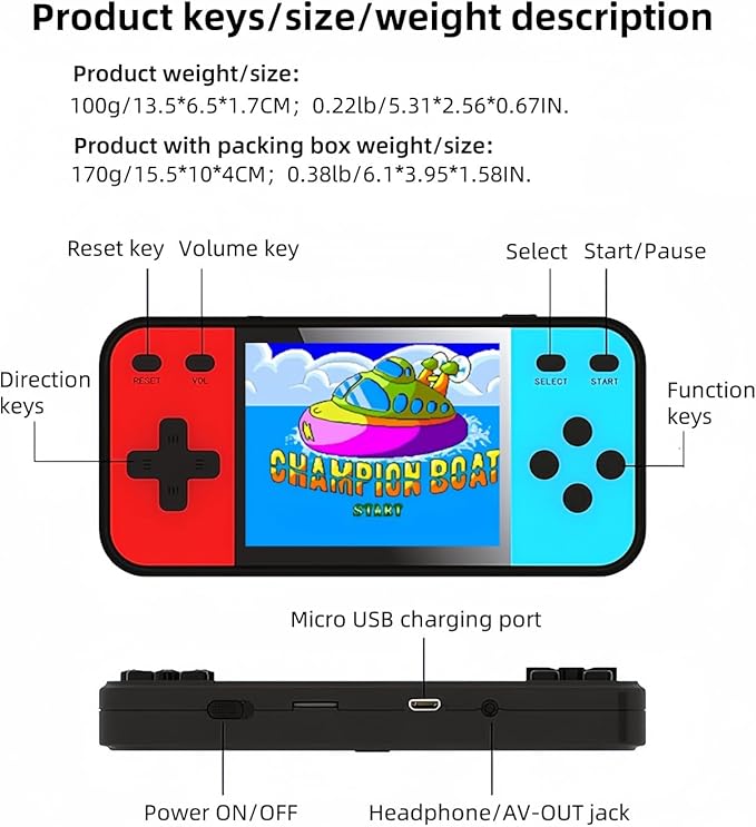 3.0" Large Screen Color Retro Game Console Built-in 240 Video Games Student Pocket Handheld Electronic Game Kids Portable Puzzle Toy/Children's Birthday Gift Travel Leisure Companion